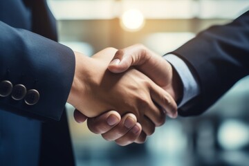 POV close up of businessman handshaking colleague