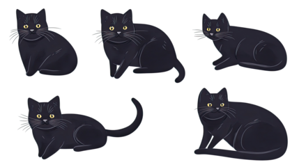 Collection of Four Playful Black Cats Isolated on a White Background Generative AI