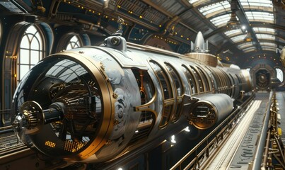 Fototapeta premium Space adventure aboard a steampunk starship, 4K hyperrealistic photo