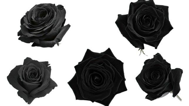 Collection of Elegant Black Roses Isolated on a White Background Generative AI