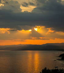 Beautiful sunset, colorful twilight sky, horizon,
