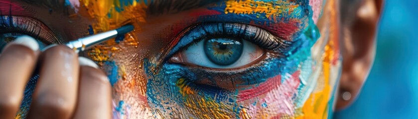 Artist painting a mural on a building, with vibrant colors and bold strokes