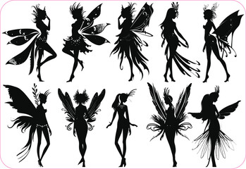 Fairy silhouette, Fairy silhouette set, Vector collection of fairies silhouettes