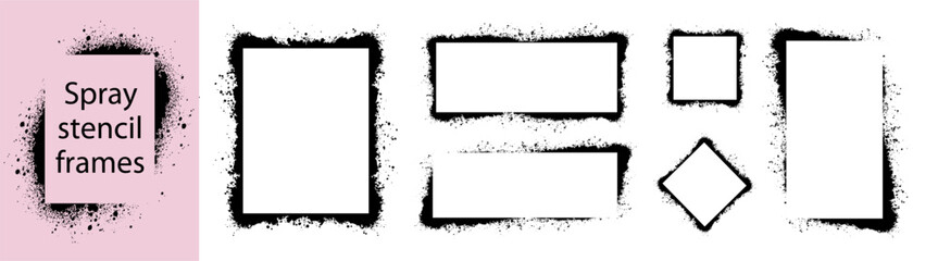 Spray stencil frames. Square and rectangle shapes with splashes and drips of paint