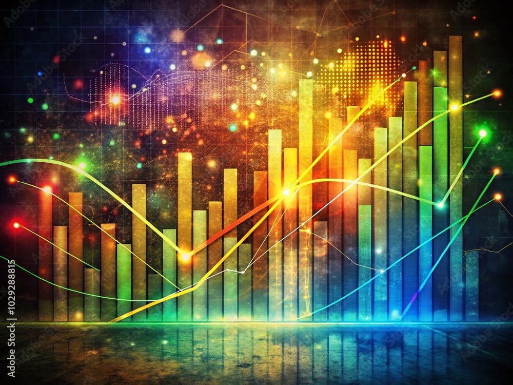 Aufkleber vibrant abstract graph chart illustration with luminous lines and bars on dark background for data v