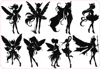 Fairy silhouettes. Good use for symbol, logo, web icon, mascot, sign, or any design you want.