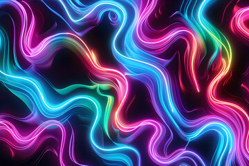 Obraz premium Neon colored light on long exposure on black background. Design template for wallpapers, backgrounds and backdrops.