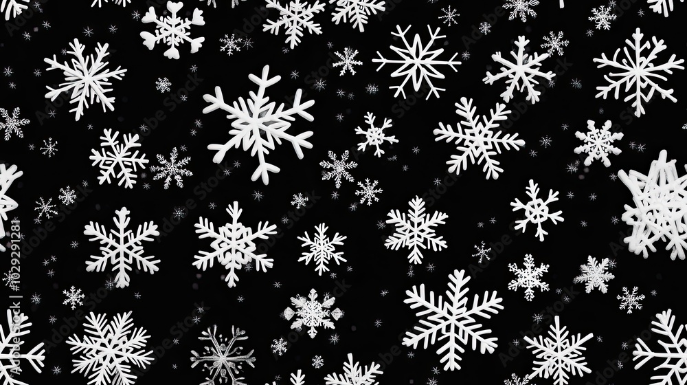Poster the design features an array of 3d embossed clay snowflakes arranged seamlessly on a dark gray backg