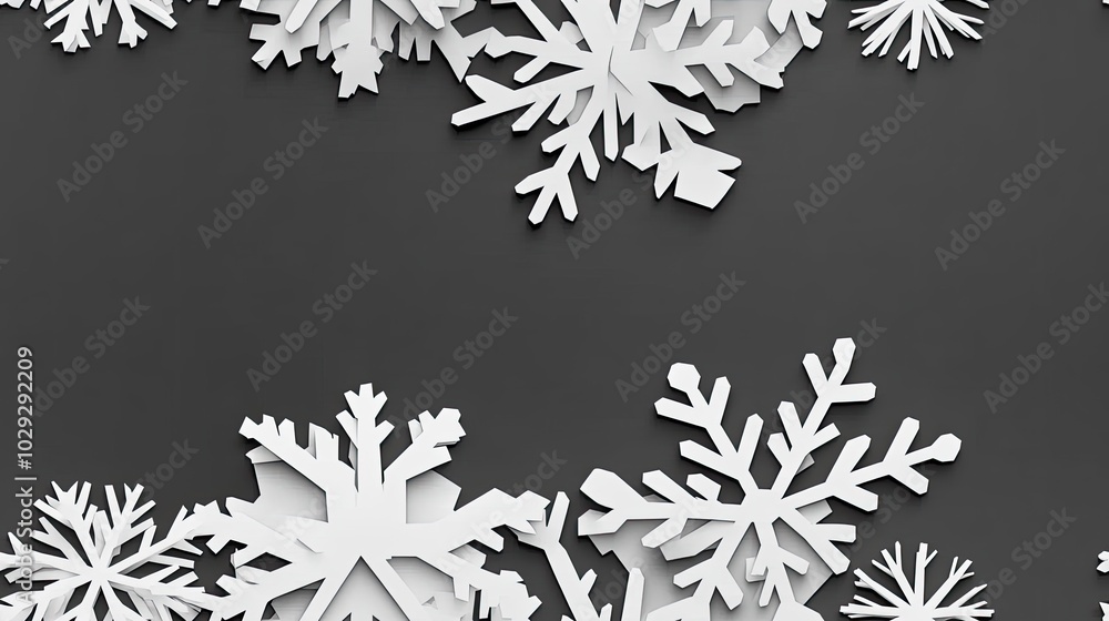 Poster the design features an array of 3d embossed clay snowflakes arranged seamlessly on a dark gray backg
