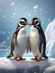 Fototapeta premium Heartwarming Penguins: A Tale of Love