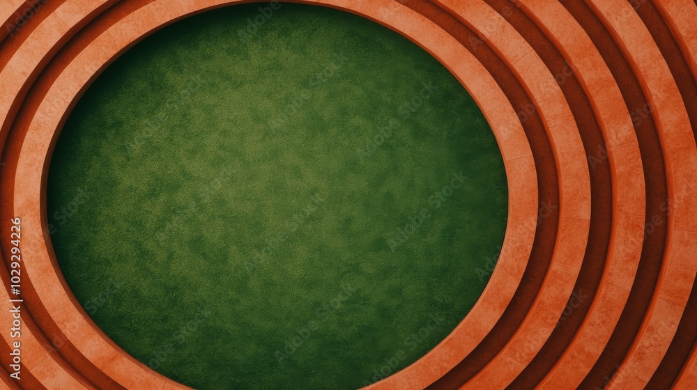 Poster a minimalist circular design featuring layers of brown and green, creating a visually appealing cont