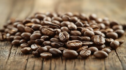 Obraz premium Coffee beans on wood (background)