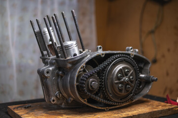 Misused two -stroke motorcycle engine