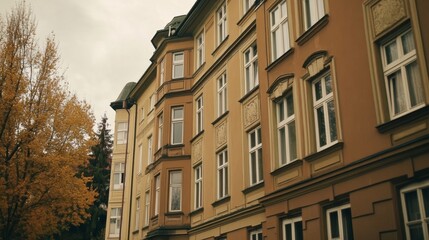 Drab GDR building, cloudy sky