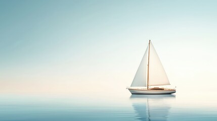 Fototapeta premium Tranquil Yacht Gliding Along Coastal Waters