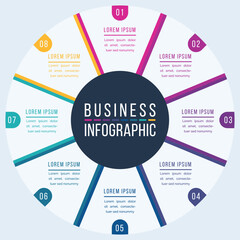Circle business Infographic design 8 steps, objects, elements or options infographic business circle template