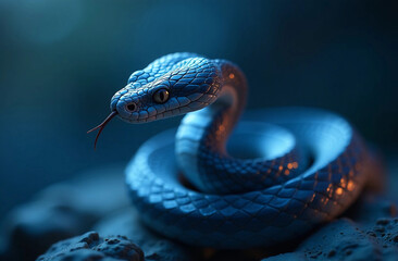 Fototapeta premium Close up of a blue snake in the water