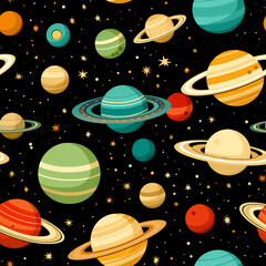 Futuristic Space Pattern with Planets and Orbit Lines