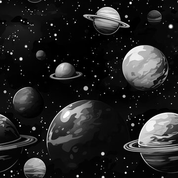 Futuristic Space Pattern with Planets and Orbit Lines