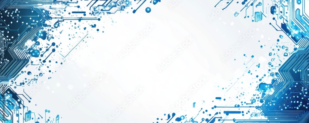 Poster banner background with blue circuit lines and white space for text on the right side generative ai