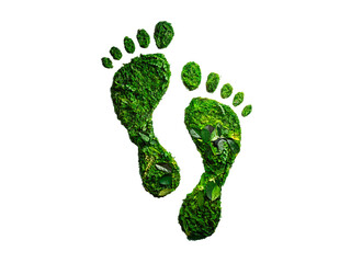 Footprints made from green leaves, symbolizing CO2 reduction, carbon-free environment