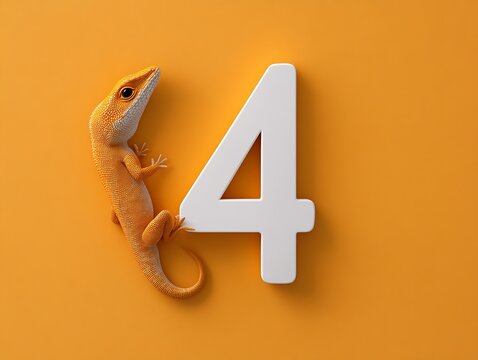 4 formed by a lizard standing upright, its body and tail forming the shape of the number 4, light orange background