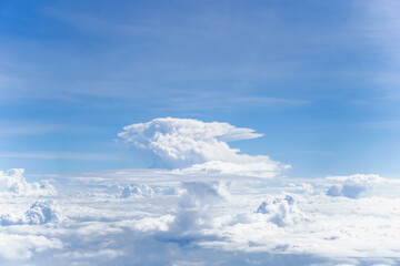 Fototapeta premium High nature view large white clouds on soft sky background in the daytime, View of white cloudy on the plane.