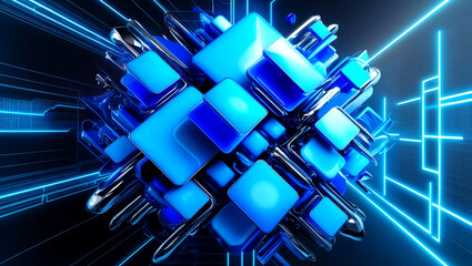 A blue business or technology background styled like circuitry, with flat elements symbolizing human connections. Circuit patterns intertwine, reflecting communication and networking 