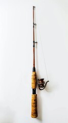 Fishing rod on white background, 4K hyperrealistic photo
