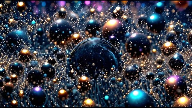 Ultra-Detailed Microscopic Image of a Black Colorful Cosmic Structure, Showcasing Intricate Entropy and Gravitational Pull Among Space Dus