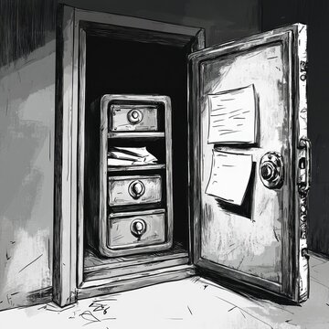 Opened safe with some papers inside it