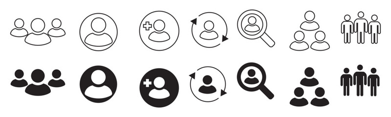 Human resource flat icon vector set. Containing business group people, recruitment, team management, connectivity, global connection, organization, social network.