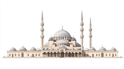 Fototapeta premium Suleymaniye Mosque Isolated Against a White Background: A Stunning Representation of Istanbul's Iconic Architectural Beauty and Cultural Heritage