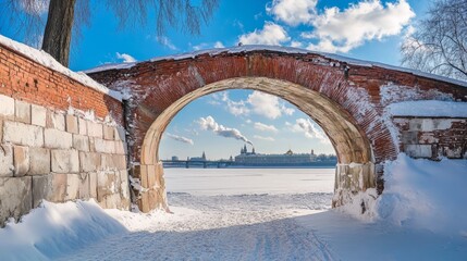 Arch in Peter and Paul Fortress, St.Petersburg, sunny winter day