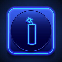 Dynamite simple icon. Flat design. Blue neon style on button. With shadow