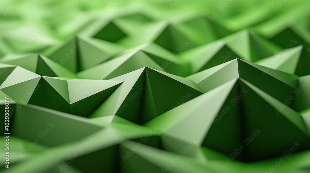 Aufkleber a textured surface of green triangular shapes creates a dynamic pattern, resembling a stylized lands