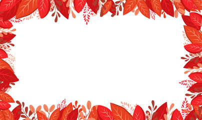 Vector isolated rectangular frame of red dry autumn leaves. Border for text. Flat clipart for design