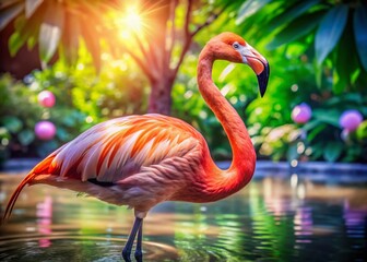 Vibrant Pink Flamingo with Dreamy Bokeh Effect in Nature