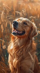 Portrait of a happy golden retriever, 4K hyperrealistic photo