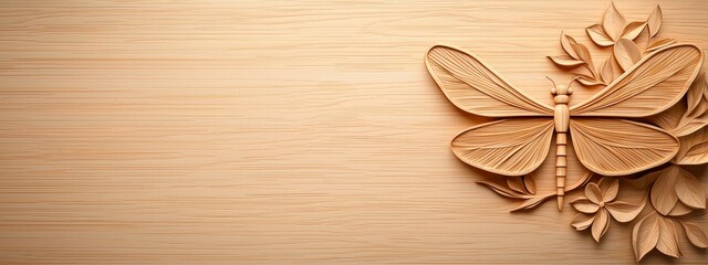 Wooden Butterfly Carving on Textured Background