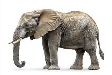 Fototapeta premium Majestic elephant standing against white background highlighting texture and form