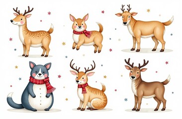 Naklejka premium Collection of festive watercolor illustrations for holiday projects