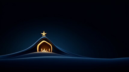 Silent Night, Holy Night: A minimalist nativity scene, subtly illuminated against a deep blue backdrop, evokes peace and serenity.