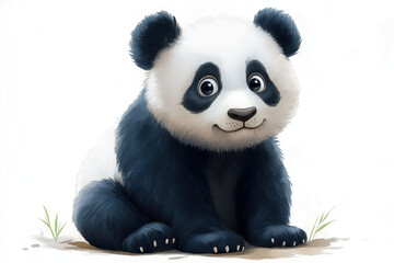 Adorable cartoon panda sitting on grass: cute animal illustration for kids