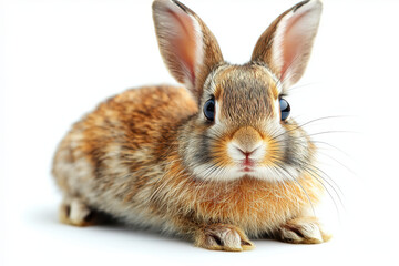 Obraz premium Close-up of adorable brown rabbit with big eyes in studio lighting