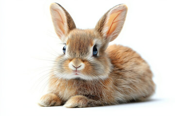 Fototapeta premium Adorable fluffy bunny on white background displaying cute expression and big ears
