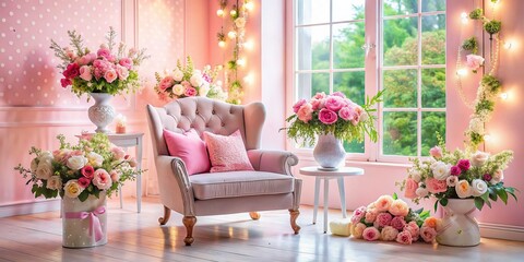 Obraz premium Elegant Pink and White Floral Room Decor for Portrait Photography
