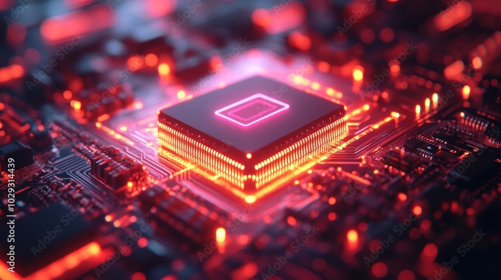 Aufkleber a close-up of a glowing microprocessor on a circuit board, showcasing technology and innovation.