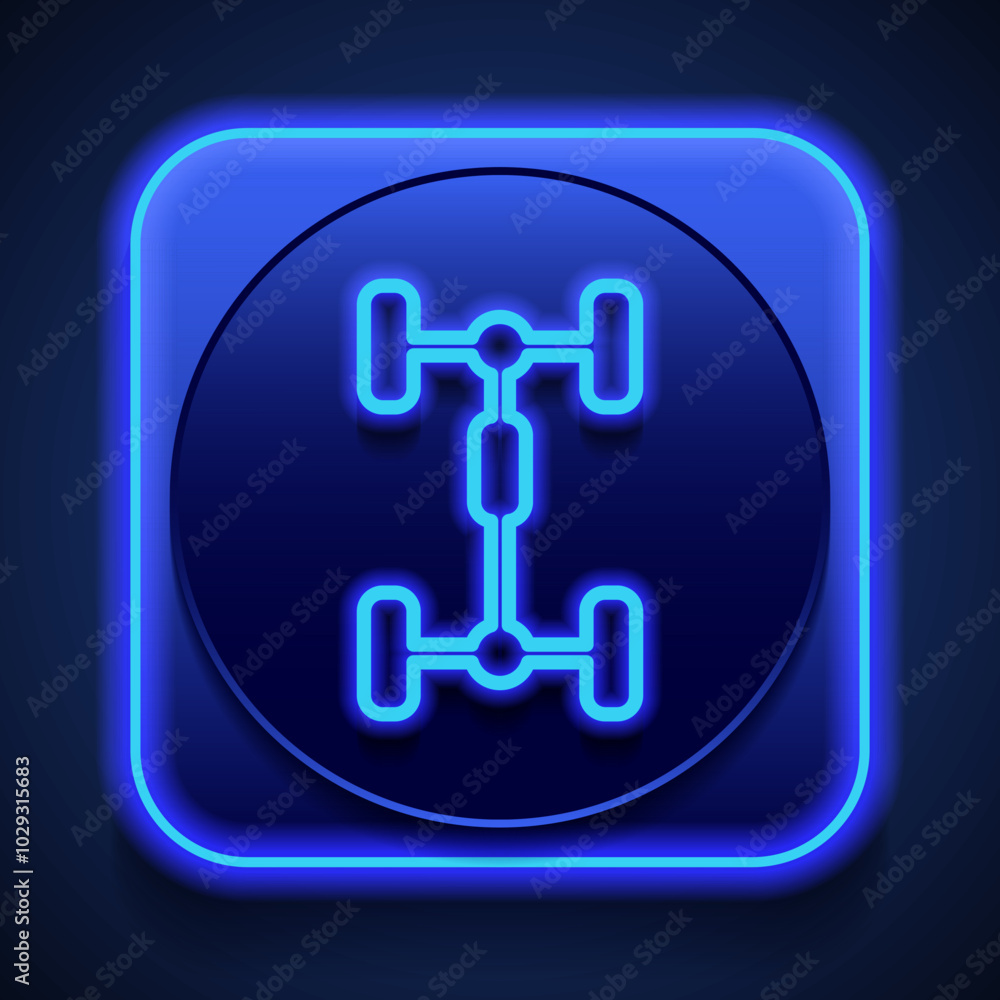 Poster auto simple icon vector. flat design. blue neon style on button. with shadow