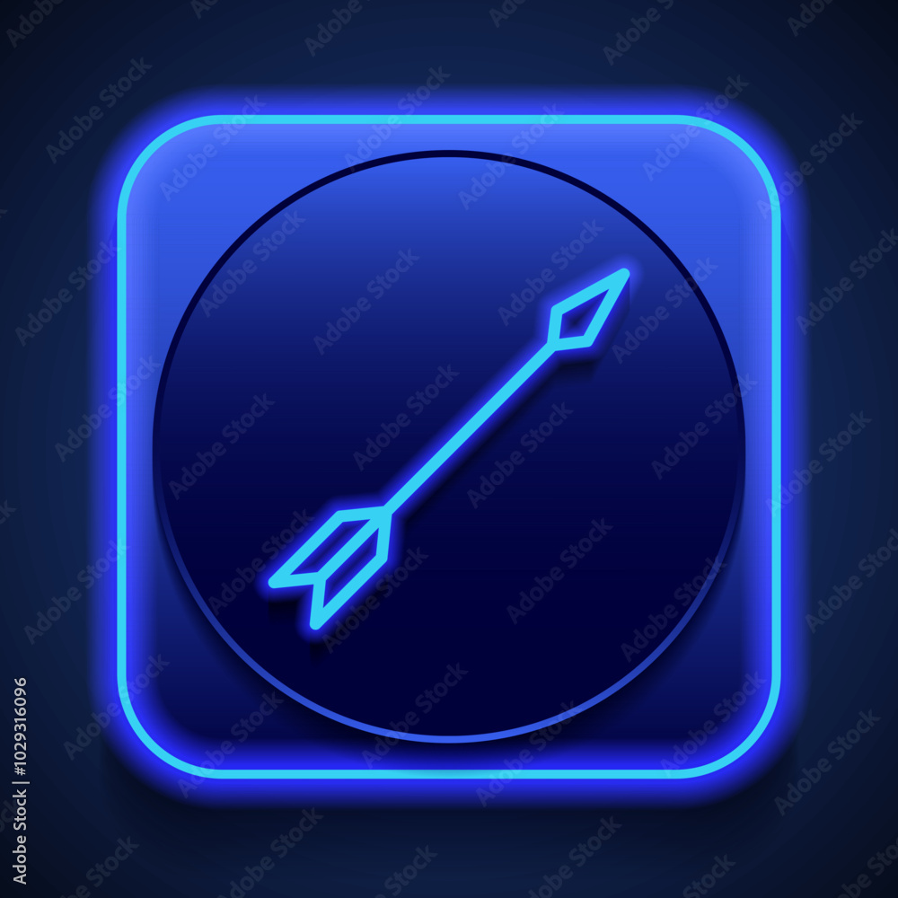 Poster arrow simple icon vector. flat design. blue neon style on button. with shadow
